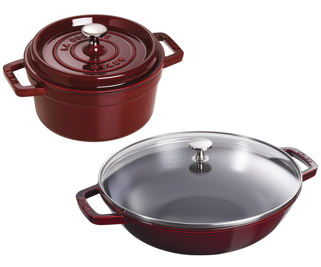 Cast Iron Round Cocotte + Chinese Wok 2pcs Set